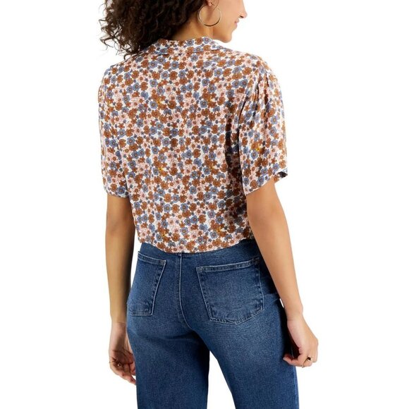 SELFIE Womens Cropped Tie Front Button-Down Top, Size XS, NWT - Picture 2 of 14